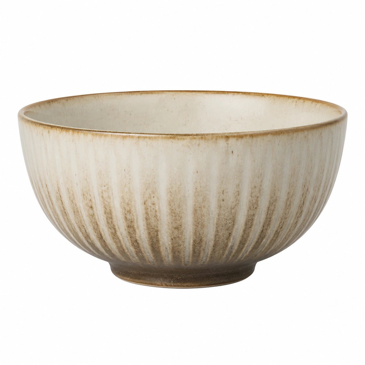 Bol 15 cm en céramique beige pour repas style strié