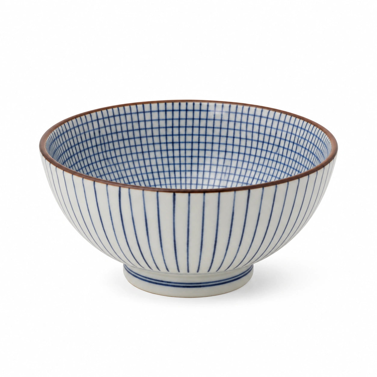 Bol 15.5 cm en céramique blanc et bleu à rayures pour service de table