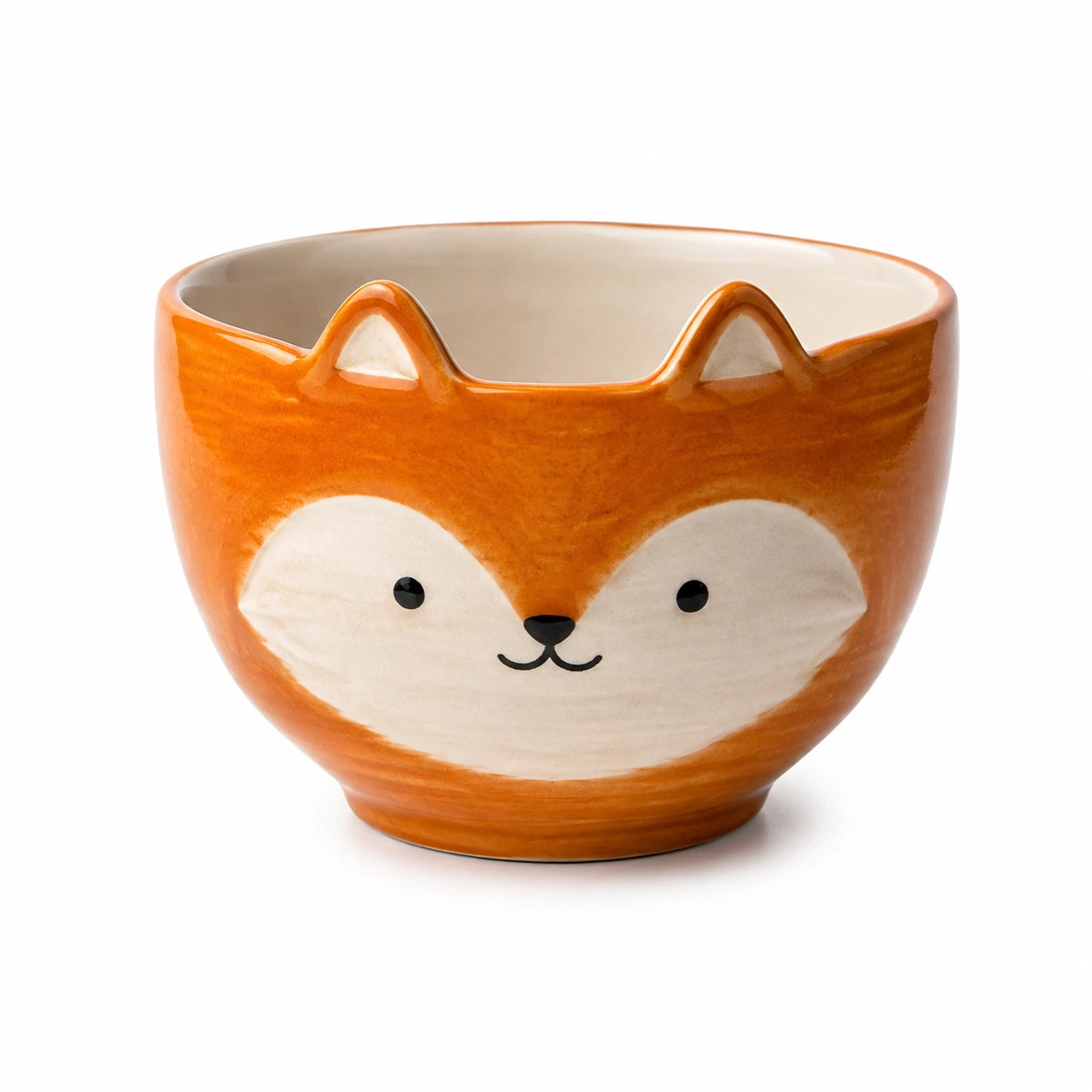Bol en céramique 0.60 L orange motif renard pour repas style animalier