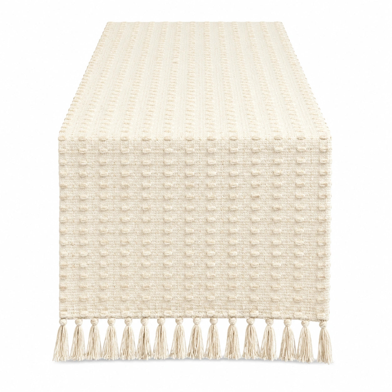Chemin de table 40 x 180 cm textile tissé écru à franges style bohème