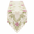 Chemin de table 180 x 40 cm en polyester beige à broderie florale dentelle décorative