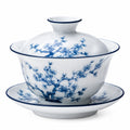 Gaiwan 150 ml en porcelaine blanche et bleue pour thé avec couvercle et soucoupe