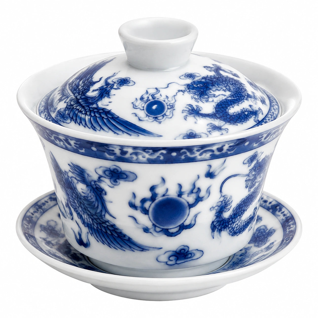Gaiwan 150 ml en porcelaine blanche et bleue avec couvercle pour infusion de thé