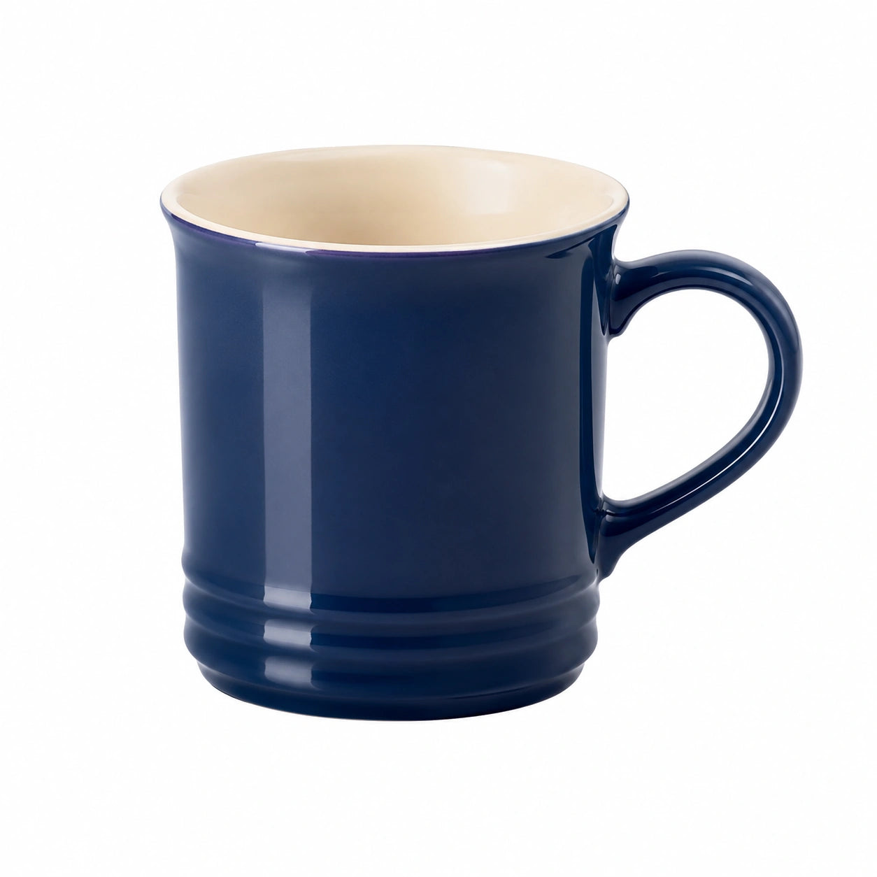 Mug 350 ml en céramique bleu marine et crème avec anse pour boissons chaudes