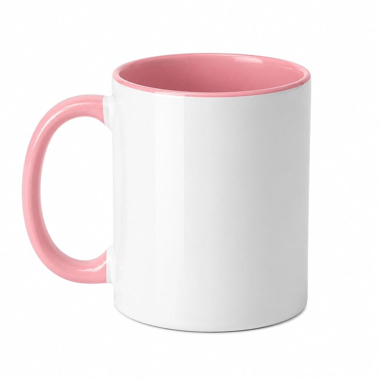 Mug 330 ml en céramique blanc et rose - tasse cylindrique à poignée pour boissons chaudes et froides