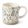 Mug 350 ml en céramique blanc vert à motif végétal avec anse