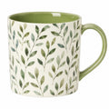 Mug 350 ml en céramique blanc et vert à motif végétal avec anse