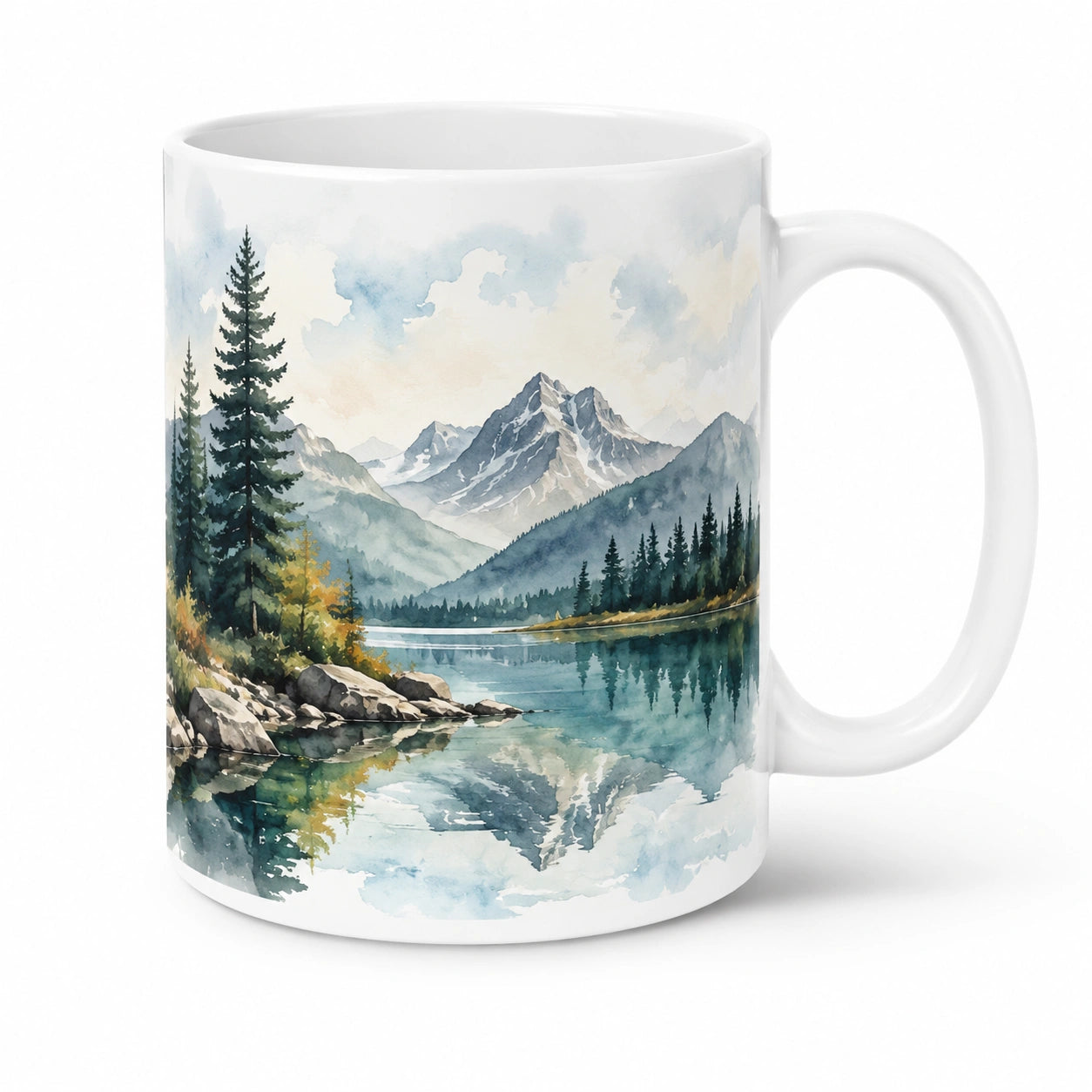 Mug en céramique 325 ml blanc bleu paysage montagne pour boissons chaudes