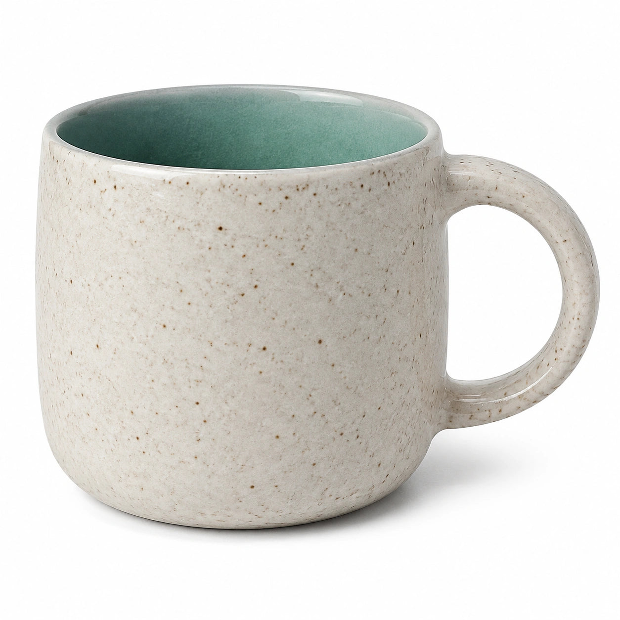 Mug 350 ml en céramique beige et vert avec anse style moucheté