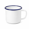 Mug émaillé 350 ml blanc et bleu en acier pour boissons chaudes style rétro
