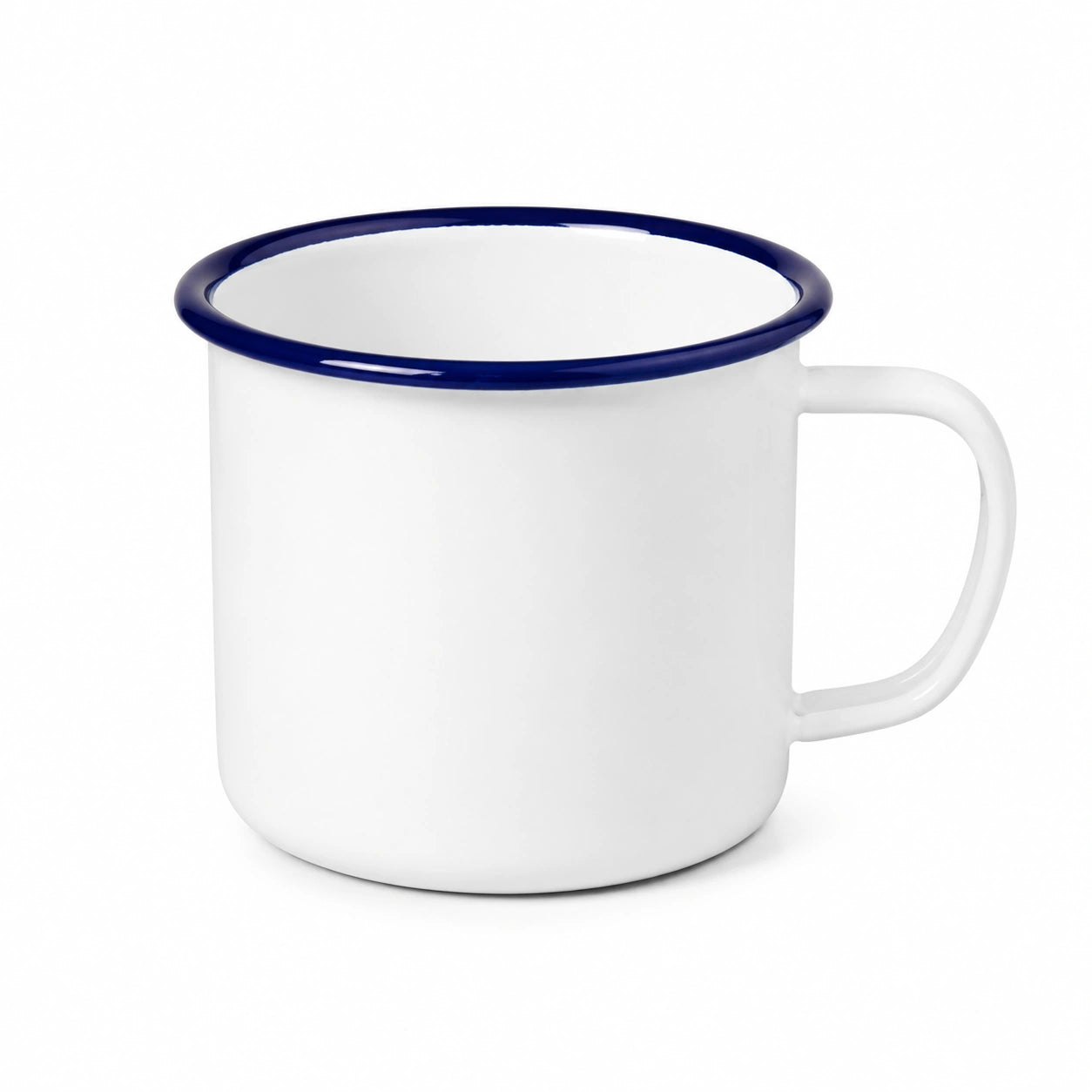 Mug émaillé 350 ml blanc et bleu en acier pour boissons chaudes style rétro