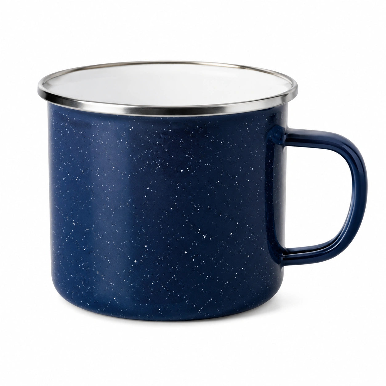 Tasse 500 ml 10 cm en acier émaillé bleu marine moucheté avec anse