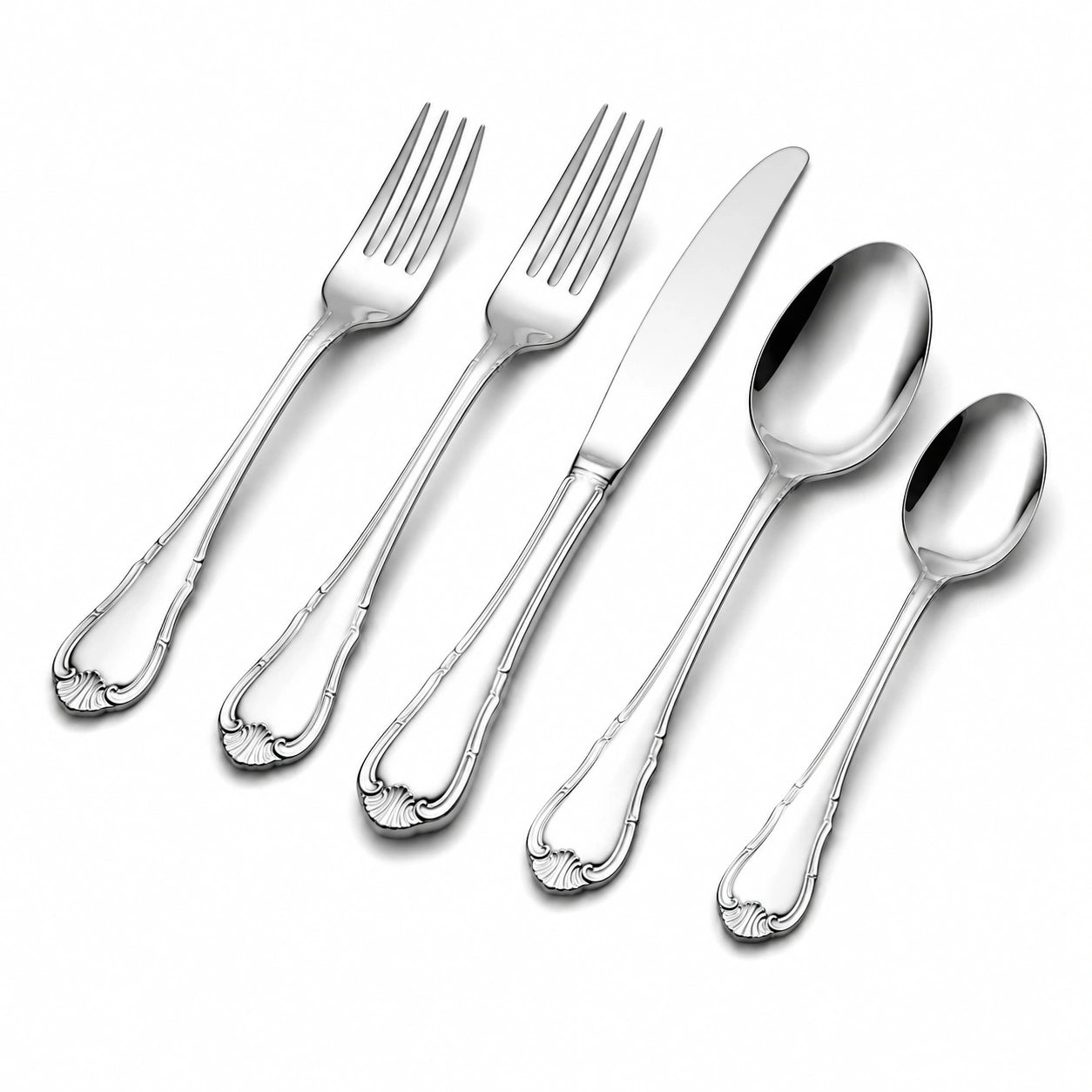 Ménagère 5 pièces en acier inoxydable argenté - style classique pour la table