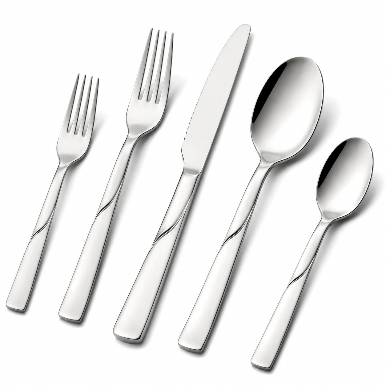 Ménagère 5 pièces en acier inoxydable argenté finition polie pour table