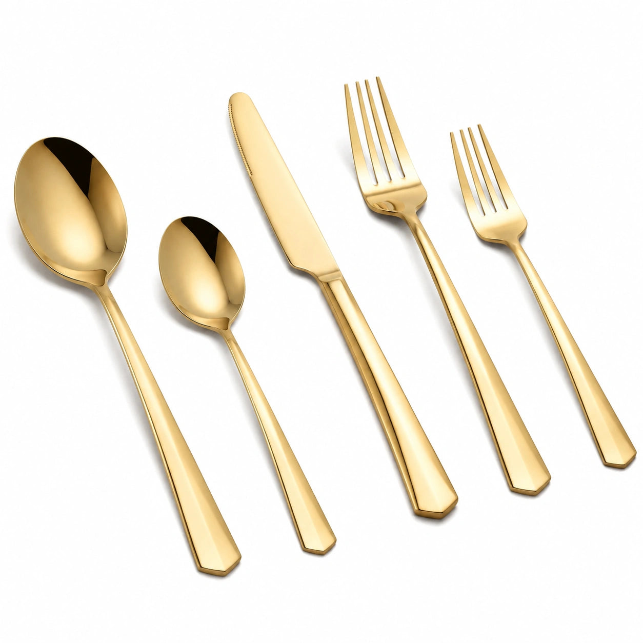 Ménagère 5 pièces en acier inoxydable doré - couverts de table finition brillante