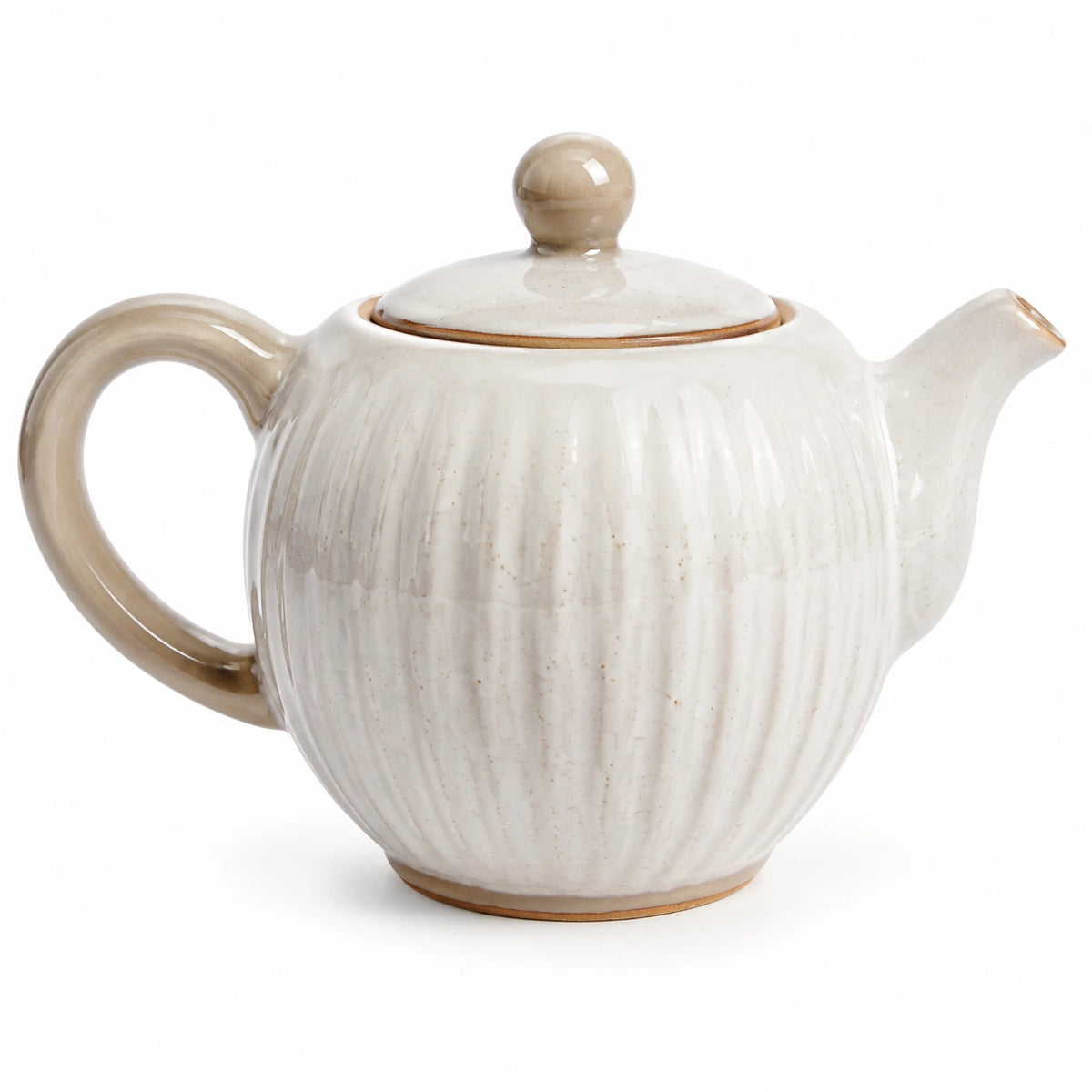 Théière 1.20 L en céramique beige texturée avec couvercle