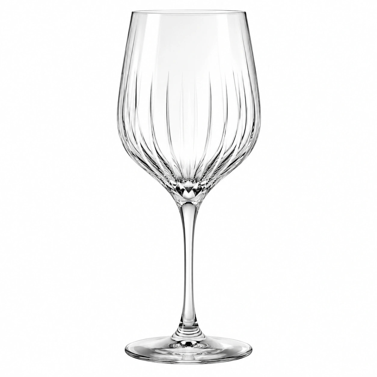 Verre à vin 450 ml en verre transparent à pied motif strié